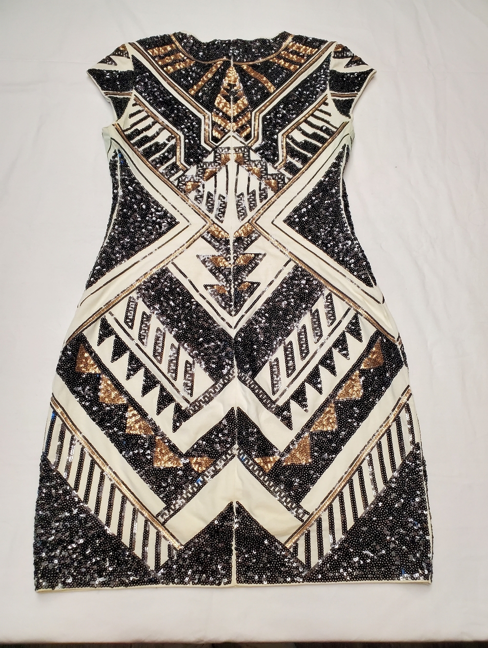 Express Sequin Beaded Art Deco Bodycon Cocktail Dress Small Gold Black White
